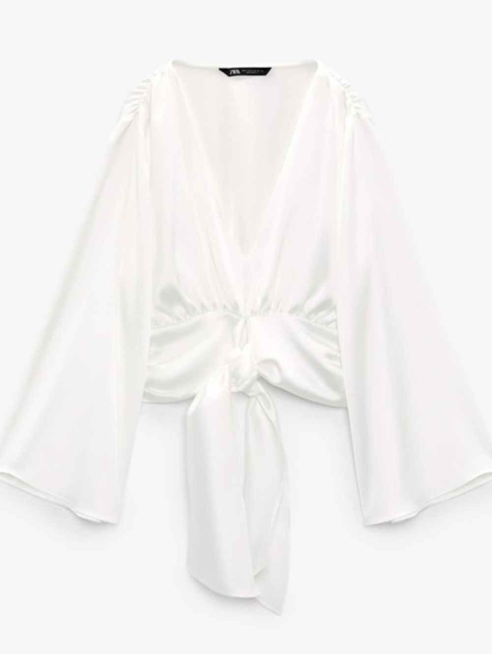 Zara White Satin Tie-Front Sleep Top size large